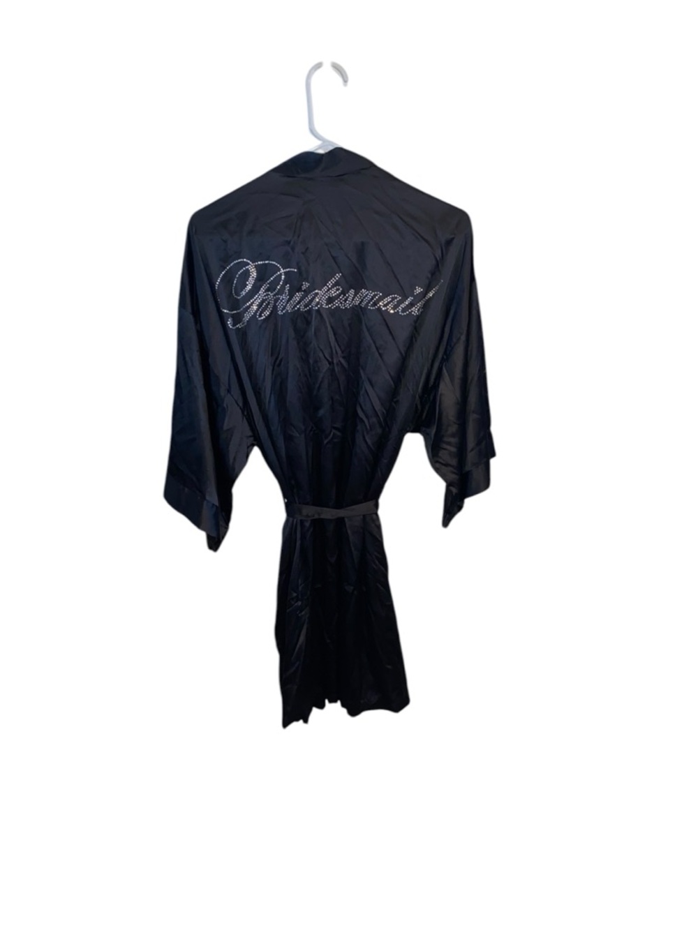 Icing Bridesmaid Black Rhinestone Satin Get Ready Robe Wedding Party Gift - Picture 3 of 11